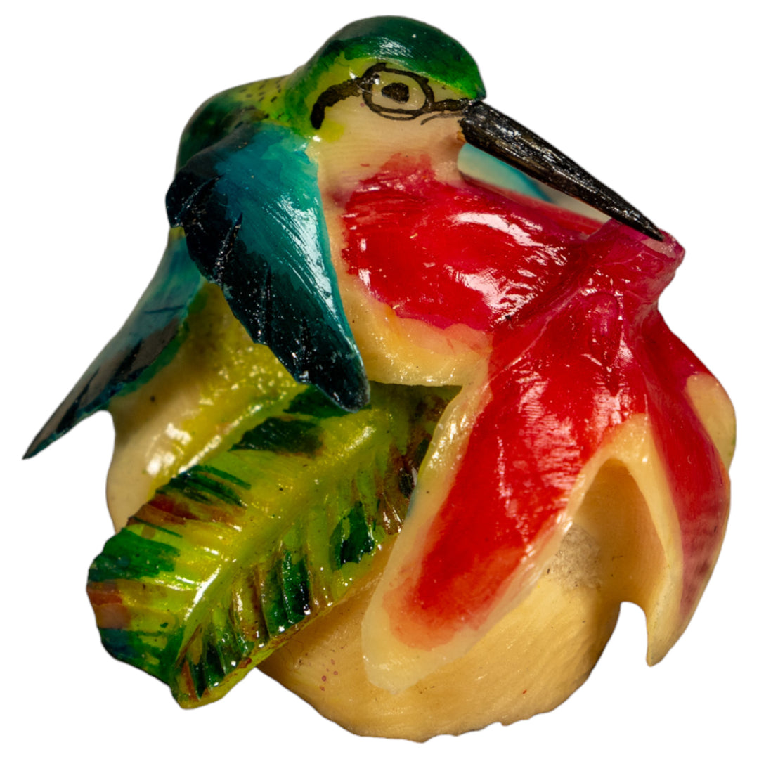 Hummingbird With Flower Tagua Nut Carving