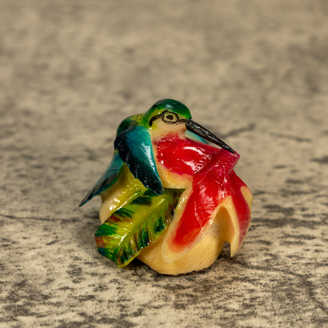 Hummingbird With Flower Tagua Nut Carving
