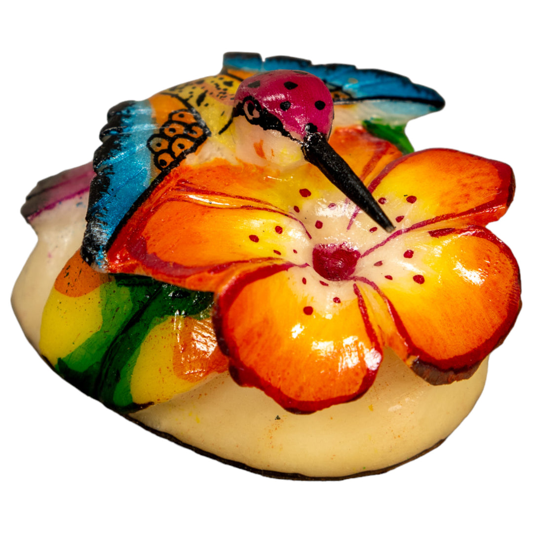 Hummingbird With Flower Tagua Nut Carving