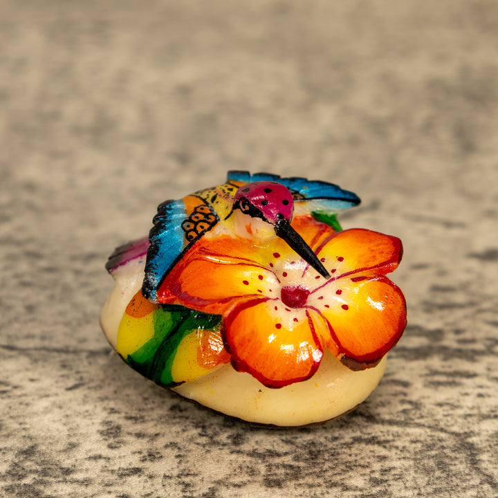 Hummingbird With Flower Tagua Nut Carving