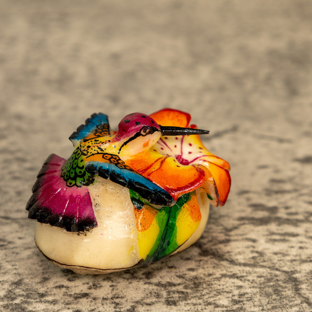 Hummingbird With Flower Tagua Nut Carving
