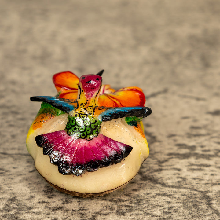 Hummingbird With Flower Tagua Nut Carving