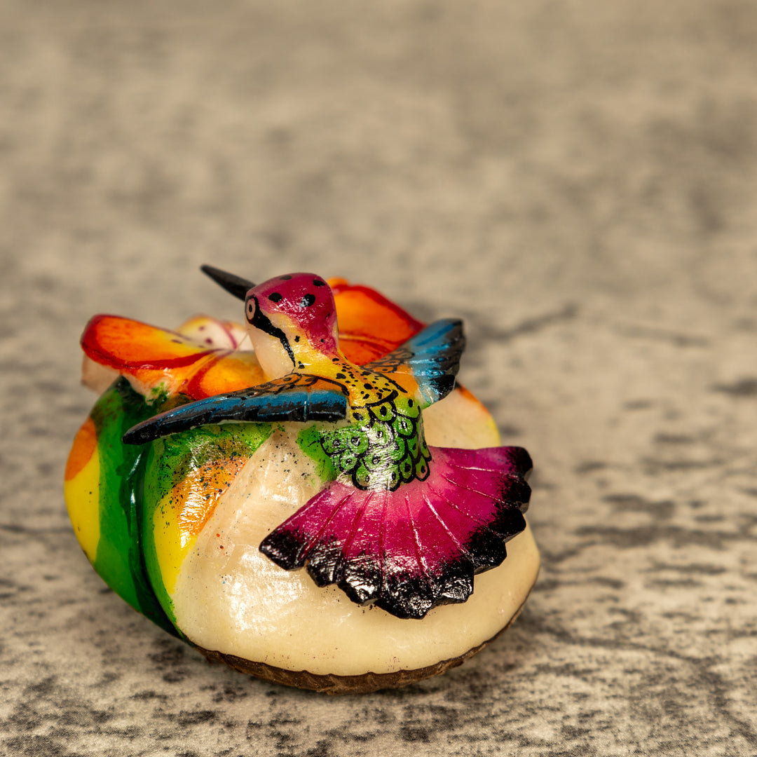 Hummingbird With Flower Tagua Nut Carving