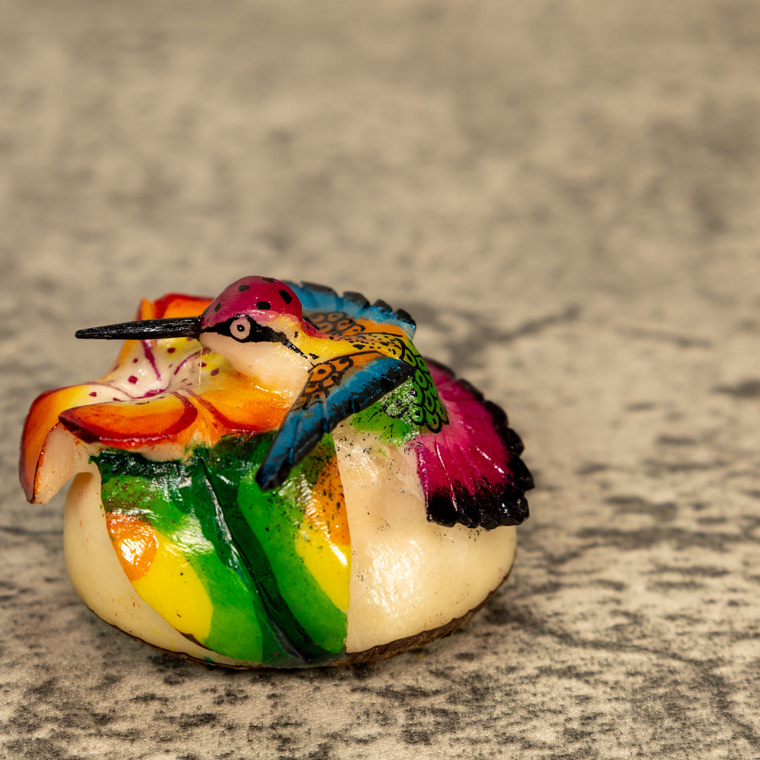 Hummingbird With Flower Tagua Nut Carving