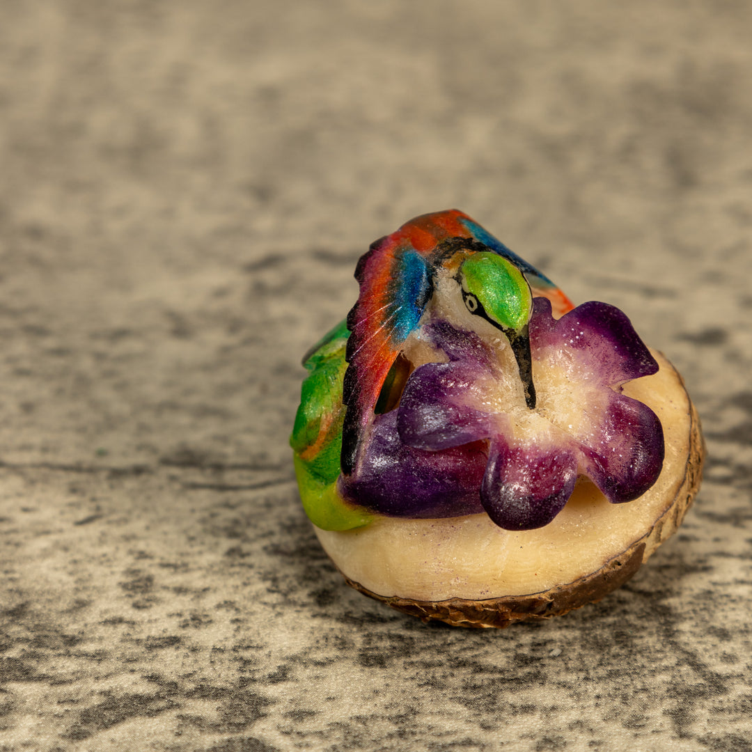 Hummingbird With Flower Tagua Nut Carving