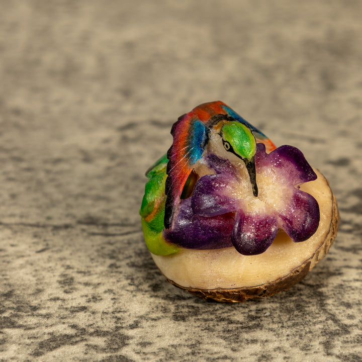Hummingbird With Flower Tagua Nut Carving