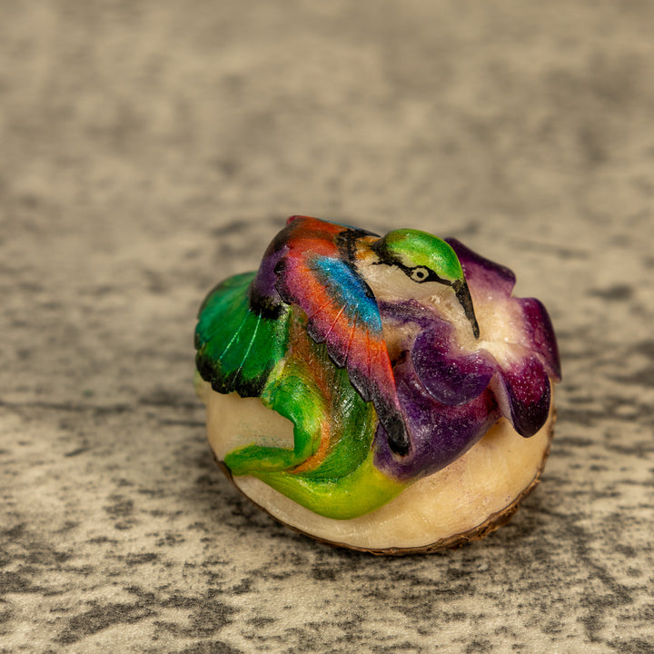 Hummingbird With Flower Tagua Nut Carving