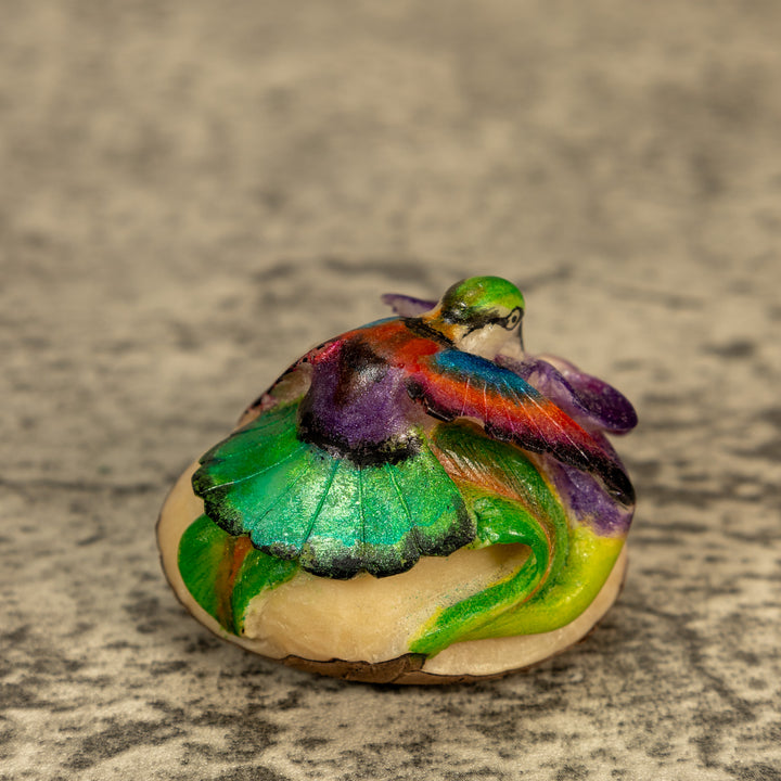 Hummingbird With Flower Tagua Nut Carving
