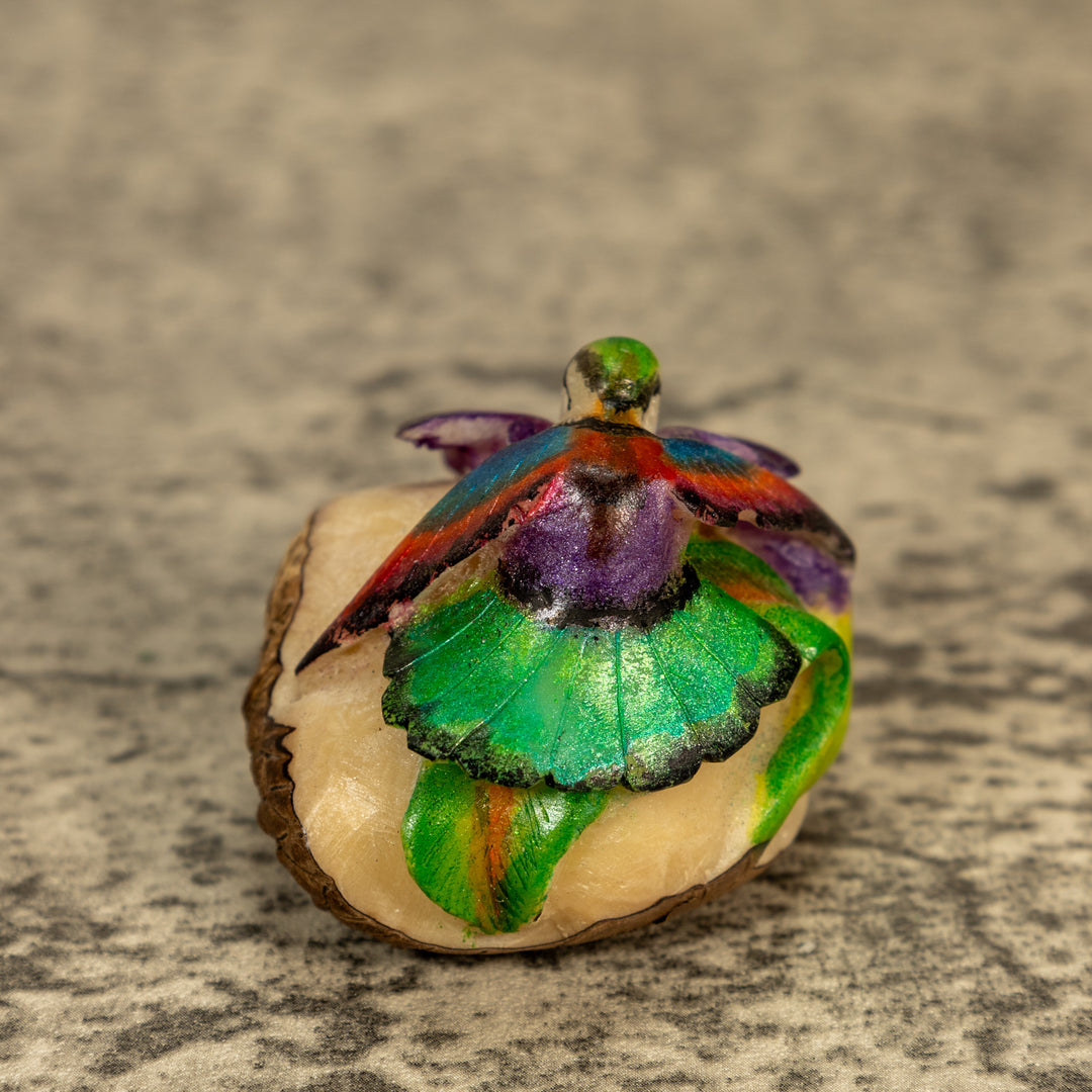 Hummingbird With Flower Tagua Nut Carving