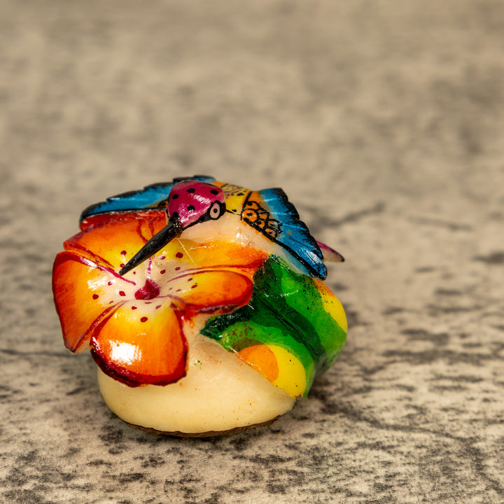 Hummingbird With Flower Tagua Nut Carving