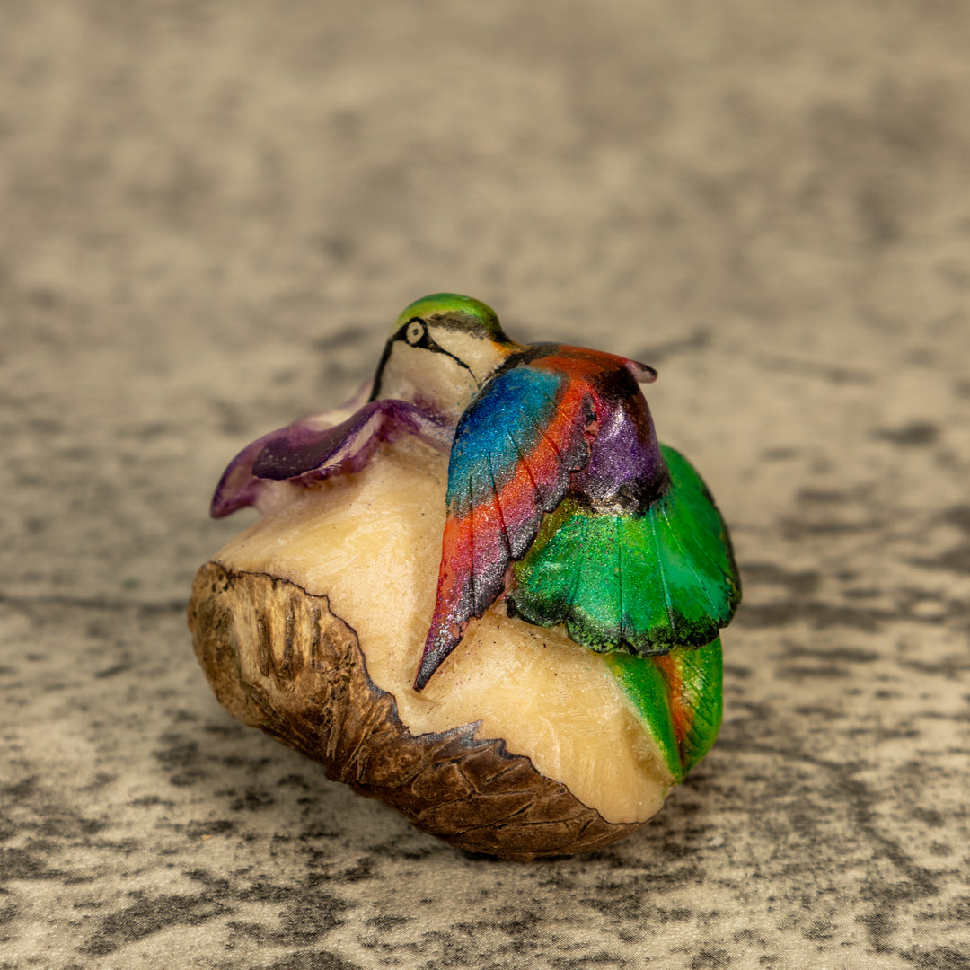 Hummingbird With Flower Tagua Nut Carving