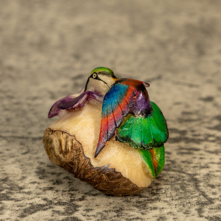 Hummingbird With Flower Tagua Nut Carving