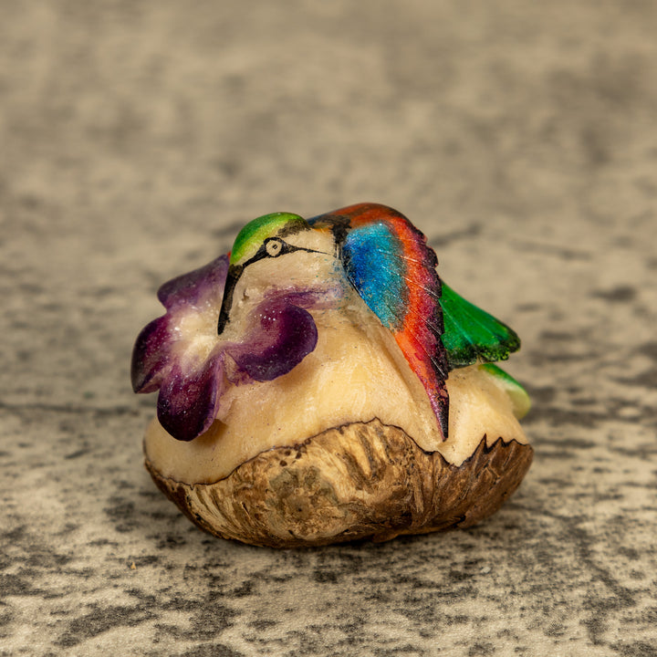 Hummingbird With Flower Tagua Nut Carving