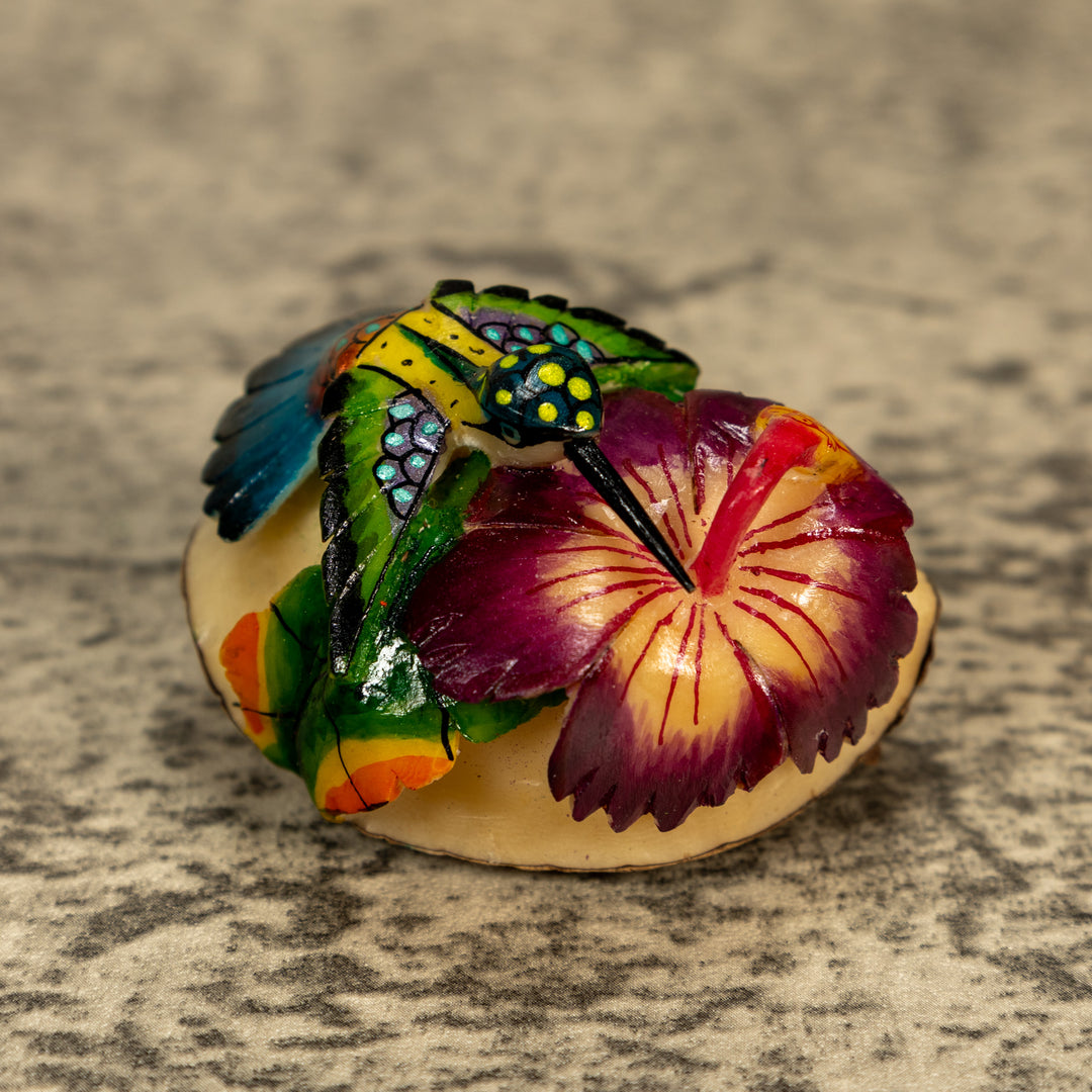 Hummingbird With Flower Tagua Nut Carving