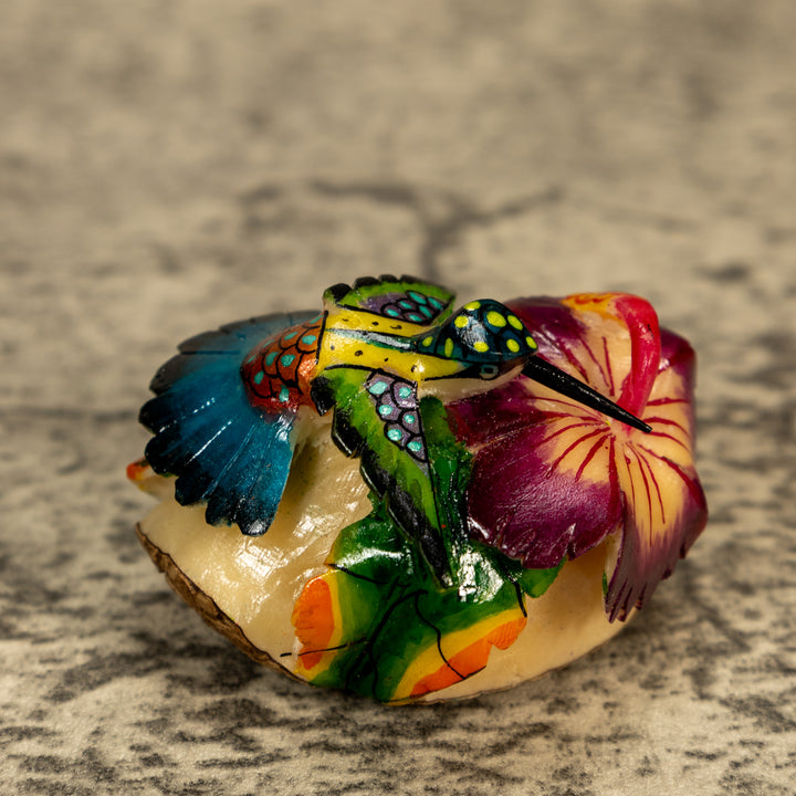 Hummingbird With Flower Tagua Nut Carving