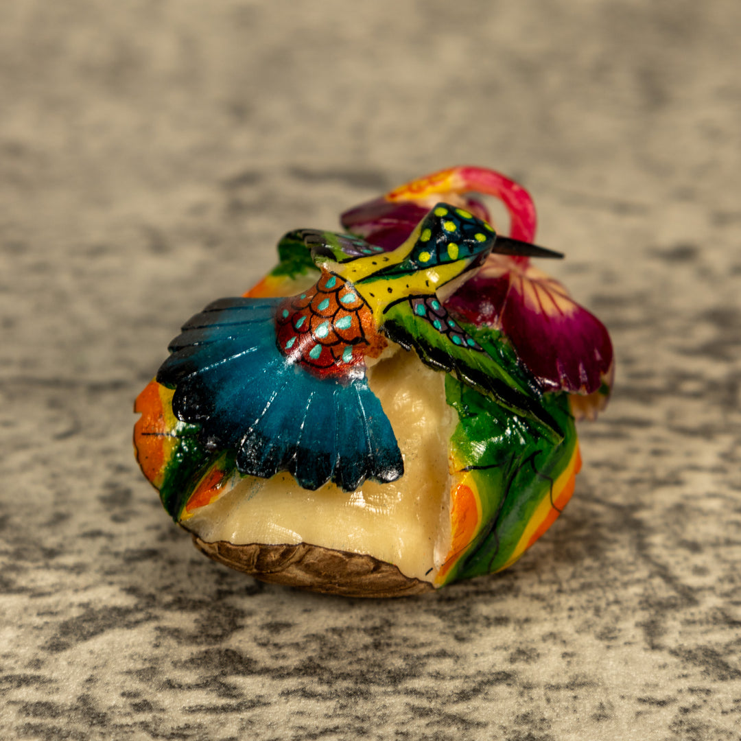 Hummingbird With Flower Tagua Nut Carving