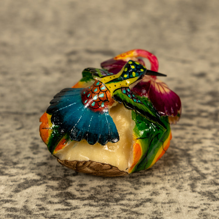 Hummingbird With Flower Tagua Nut Carving