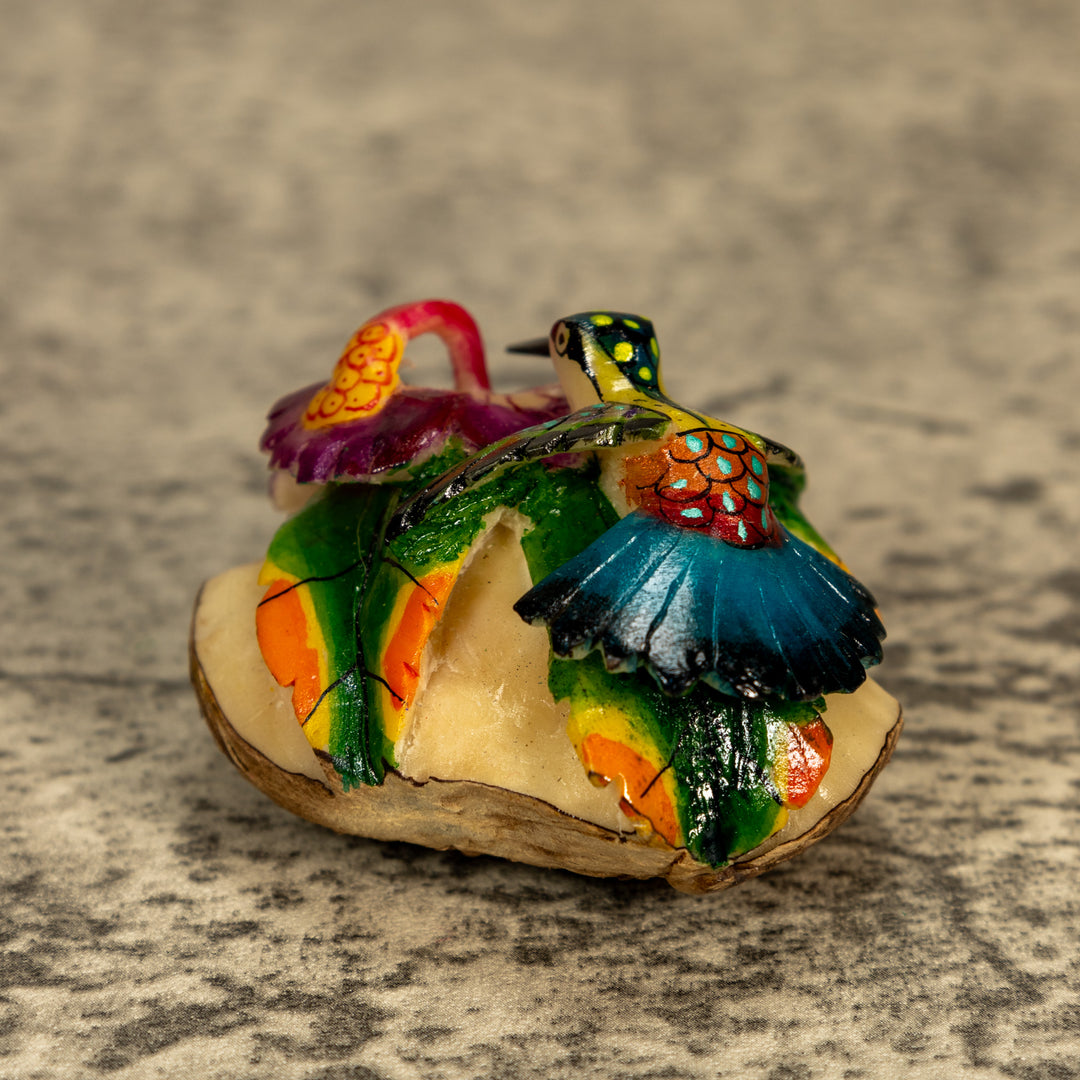 Hummingbird With Flower Tagua Nut Carving