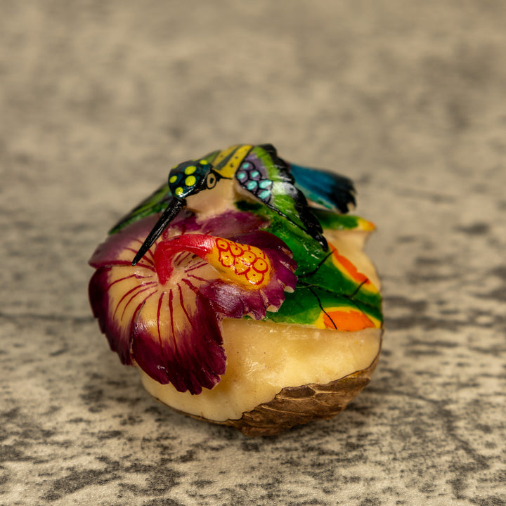 Hummingbird With Flower Tagua Nut Carving