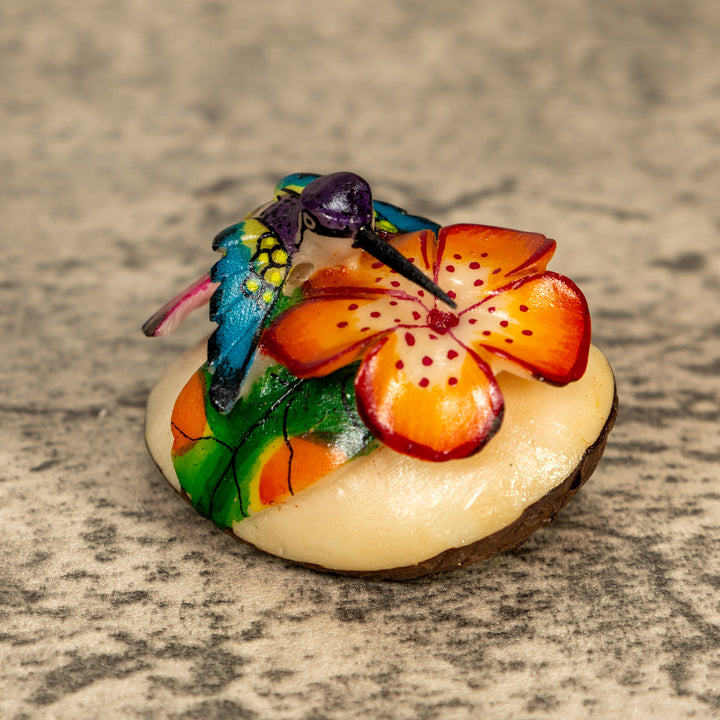 Hummingbird With Flower Tagua Nut Carving