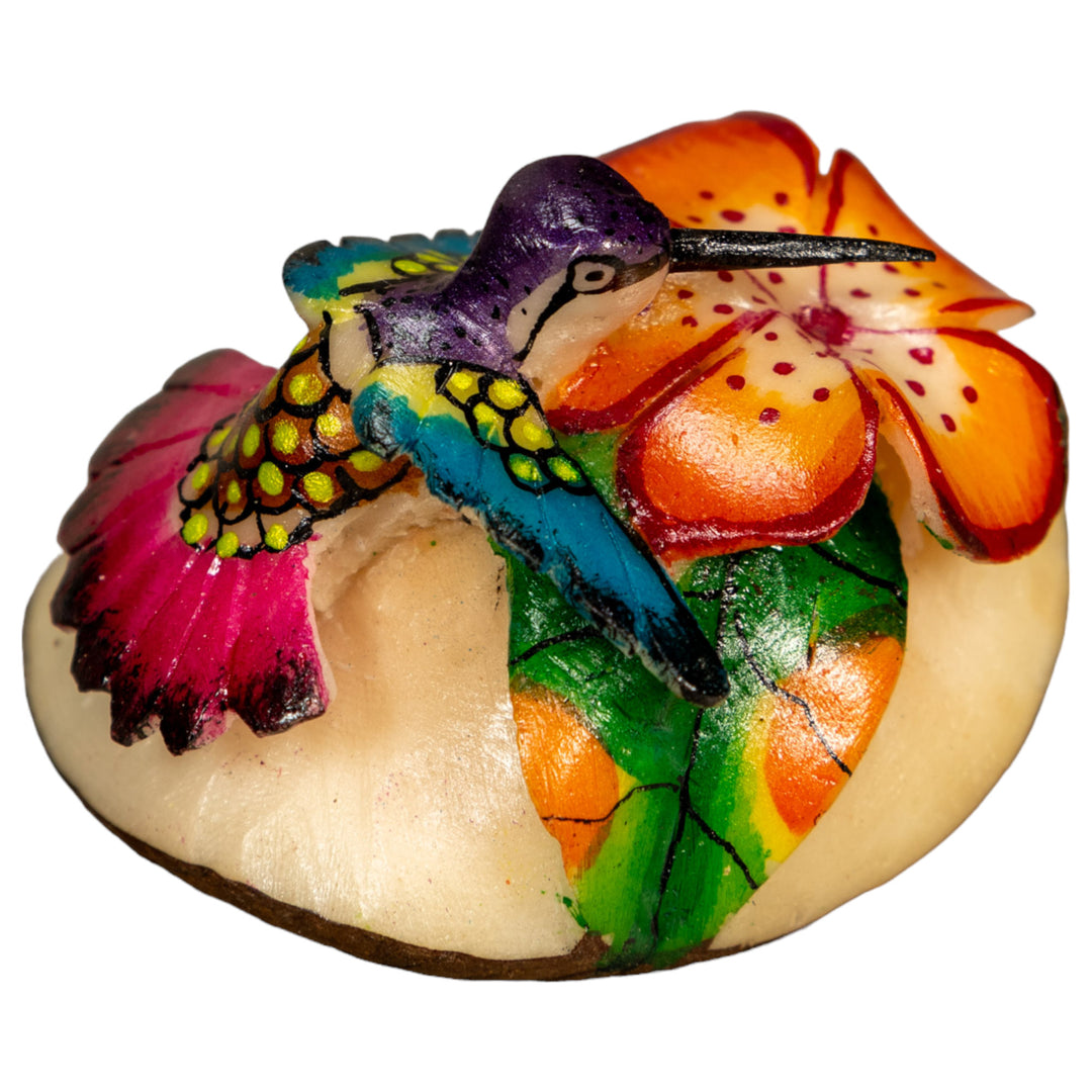 Hummingbird With Flower Tagua Nut Carving