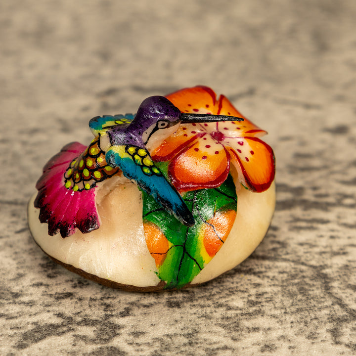 Hummingbird With Flower Tagua Nut Carving