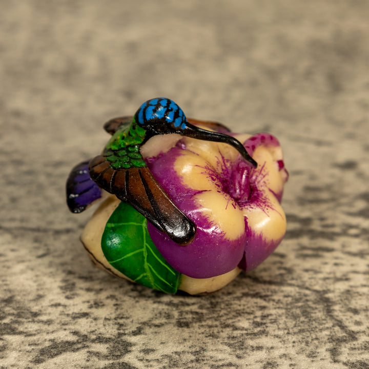 Hummingbird With Flower Tagua Nut Carving