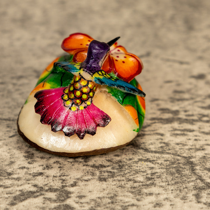Hummingbird With Flower Tagua Nut Carving