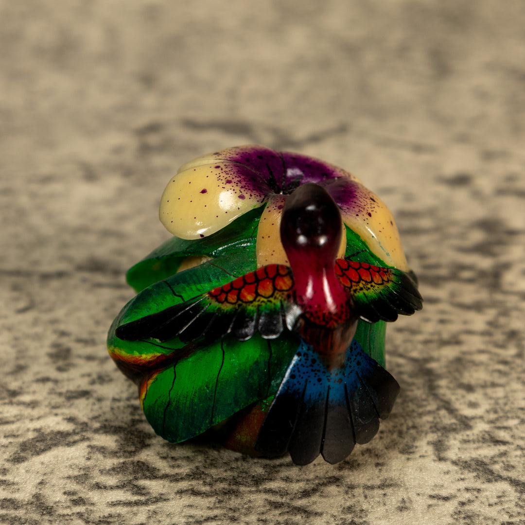 Hummingbird With Flower Tagua Nut Carving