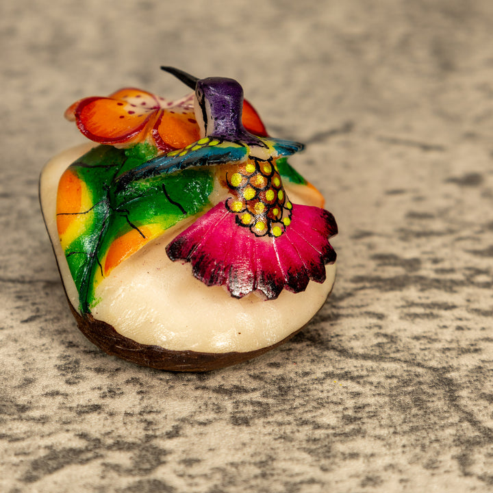 Hummingbird With Flower Tagua Nut Carving