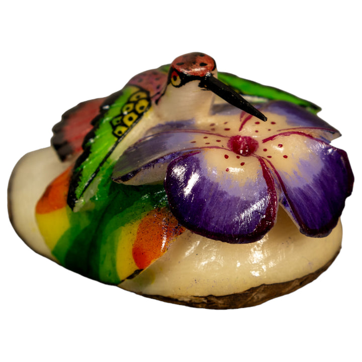 Hummingbird With Flower Tagua Nut Carving