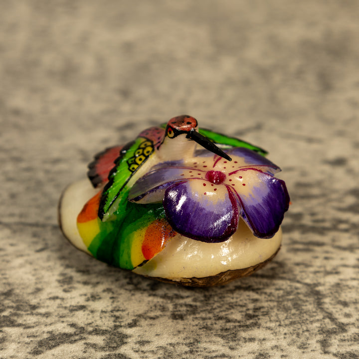Hummingbird With Flower Tagua Nut Carving
