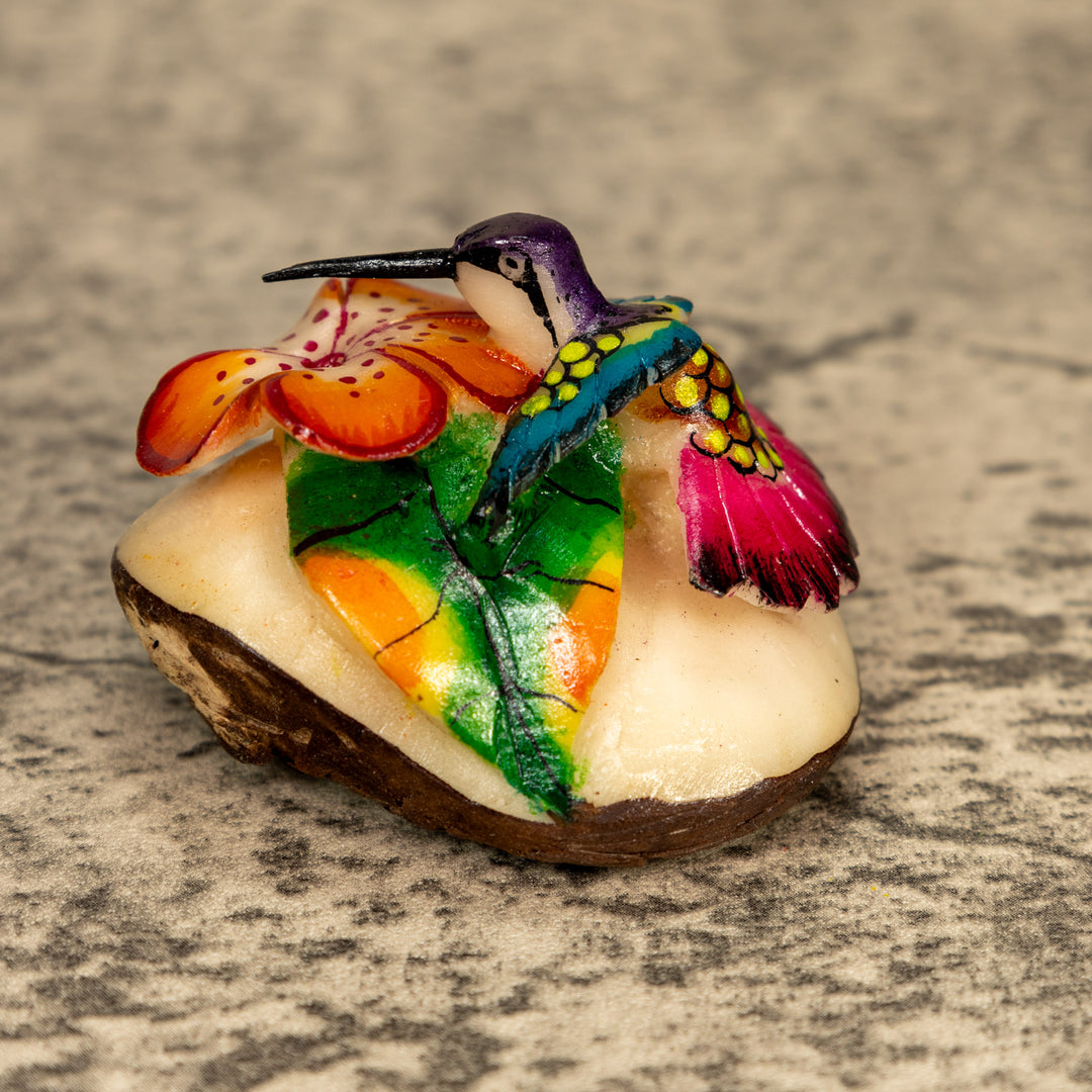Hummingbird With Flower Tagua Nut Carving