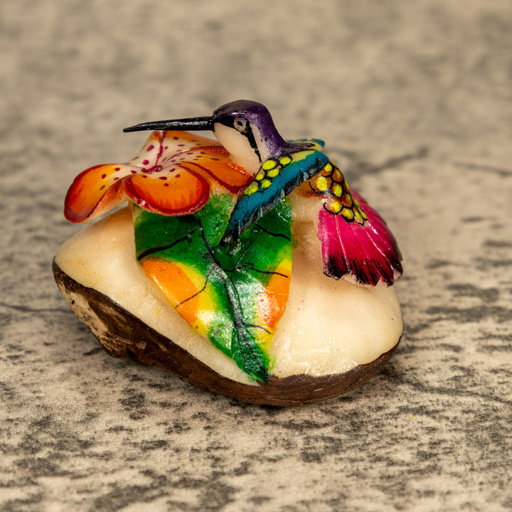Hummingbird With Flower Tagua Nut Carving