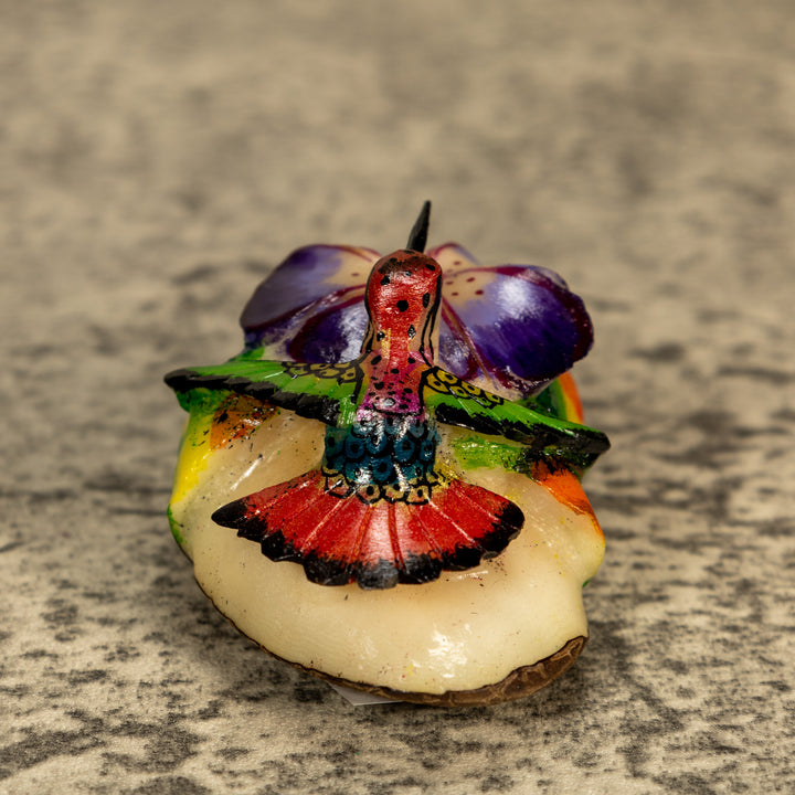 Hummingbird With Flower Tagua Nut Carving