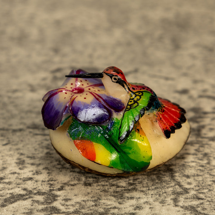 Hummingbird With Flower Tagua Nut Carving