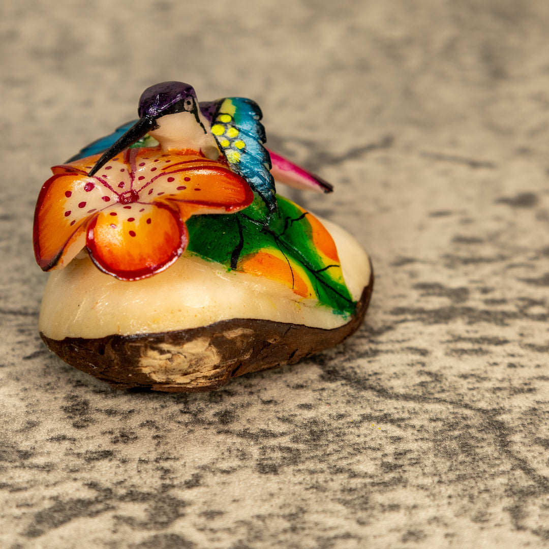 Hummingbird With Flower Tagua Nut Carving