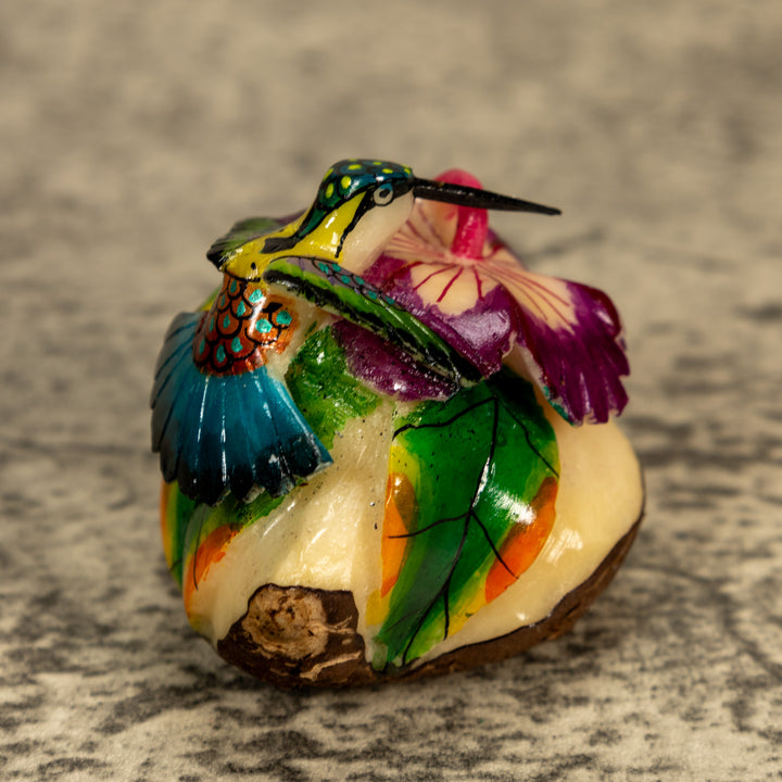 Hummingbird With Flower Tagua Nut Carving