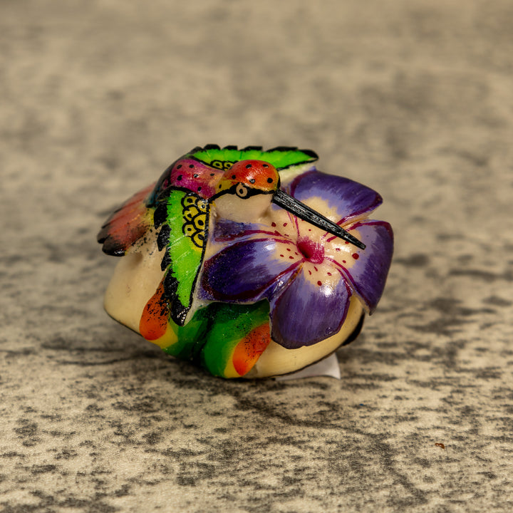 Hummingbird With Flower Tagua Nut Carving