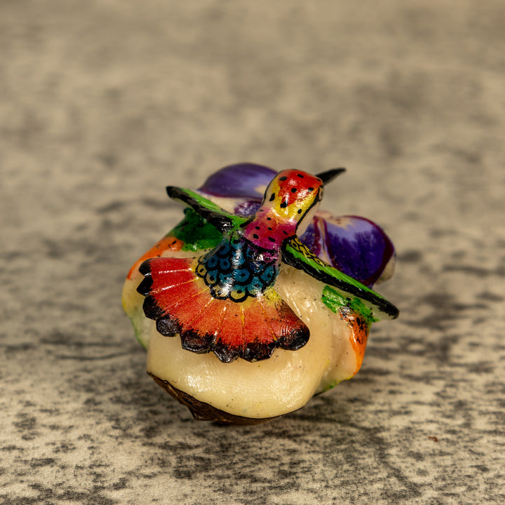 Hummingbird With Flower Tagua Nut Carving