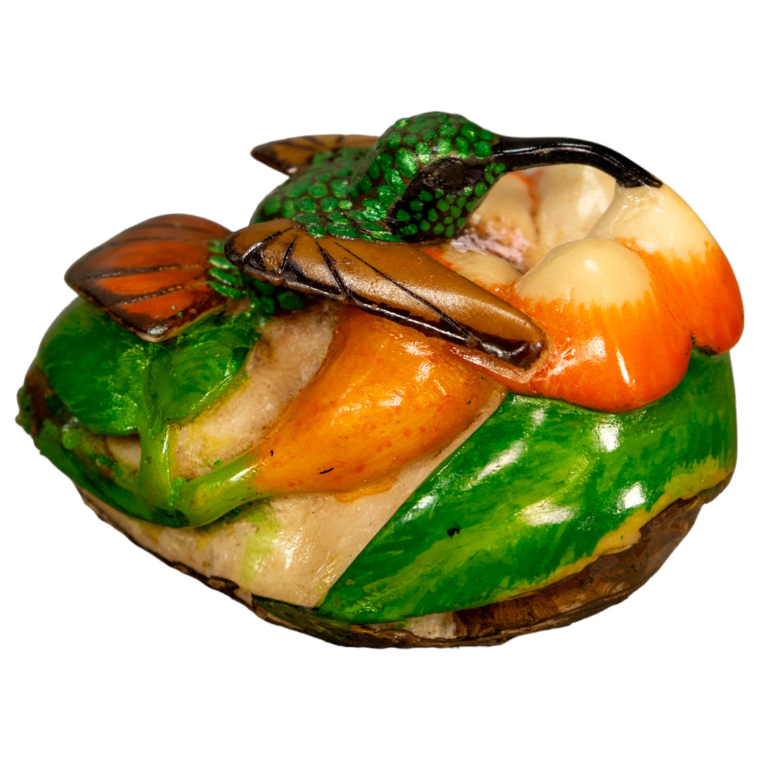 Hummingbird With Flower Tagua Nut Carving