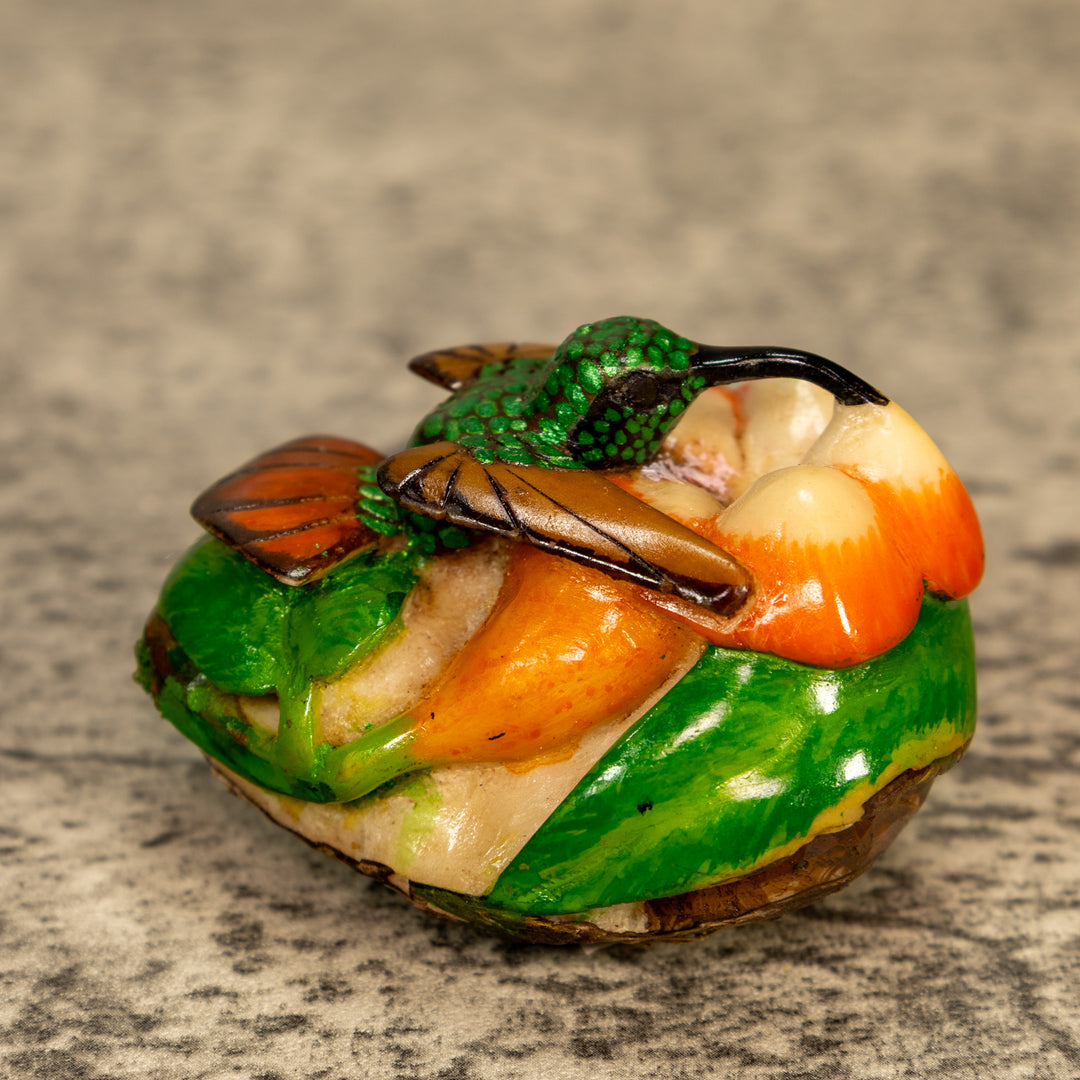 Hummingbird With Flower Tagua Nut Carving