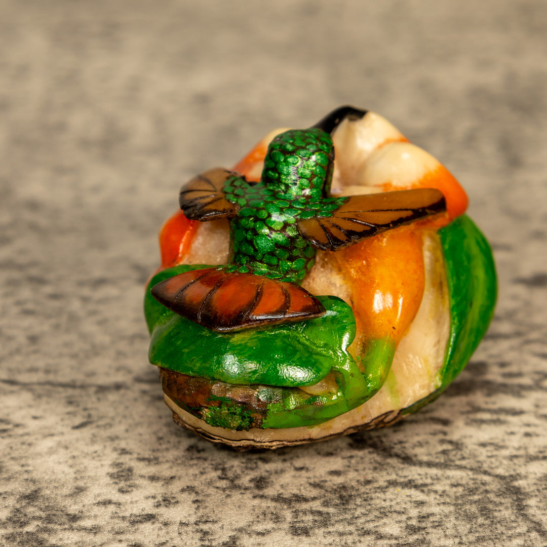 Hummingbird With Flower Tagua Nut Carving