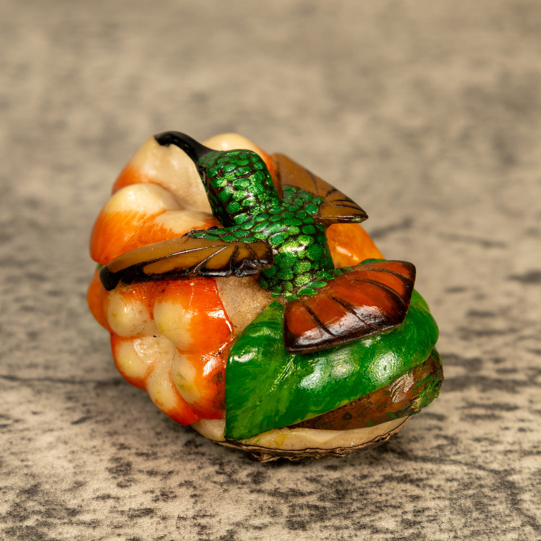 Hummingbird With Flower Tagua Nut Carving