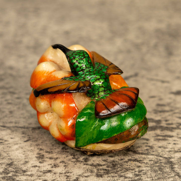 Hummingbird With Flower Tagua Nut Carving