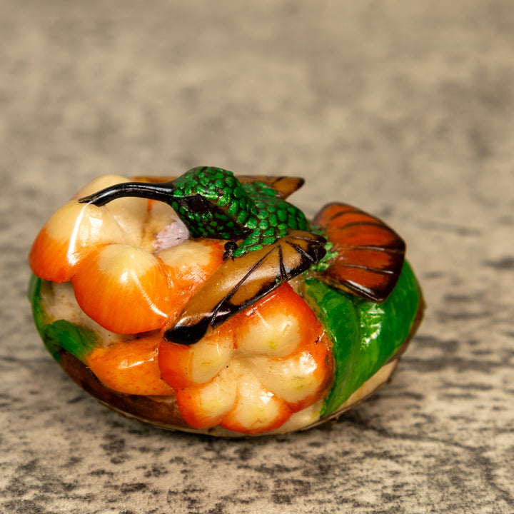 Hummingbird With Flower Tagua Nut Carving
