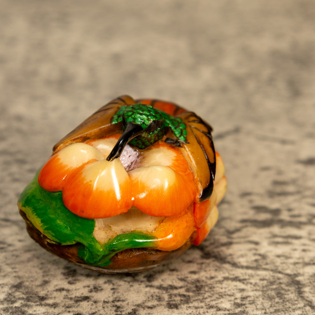 Hummingbird With Flower Tagua Nut Carving