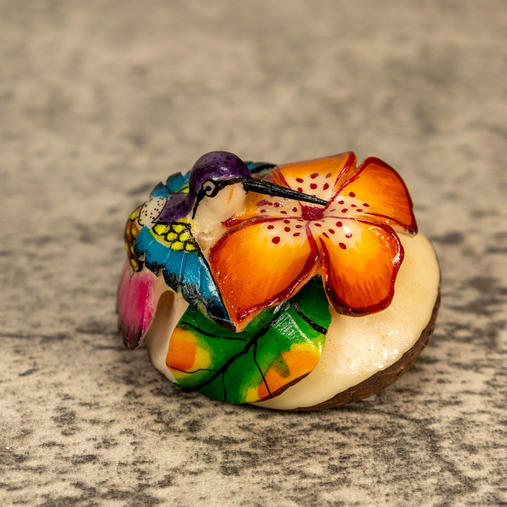 Hummingbird With Flower Tagua Nut Carving