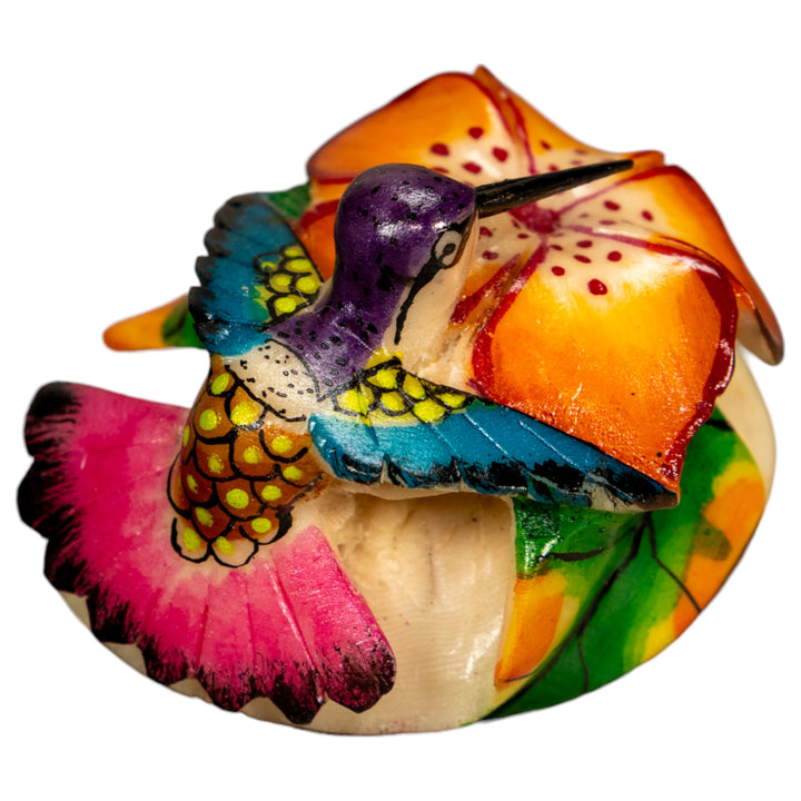 Hummingbird With Flower Tagua Nut Carving