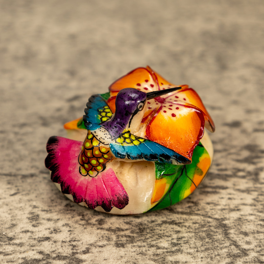 Hummingbird With Flower Tagua Nut Carving